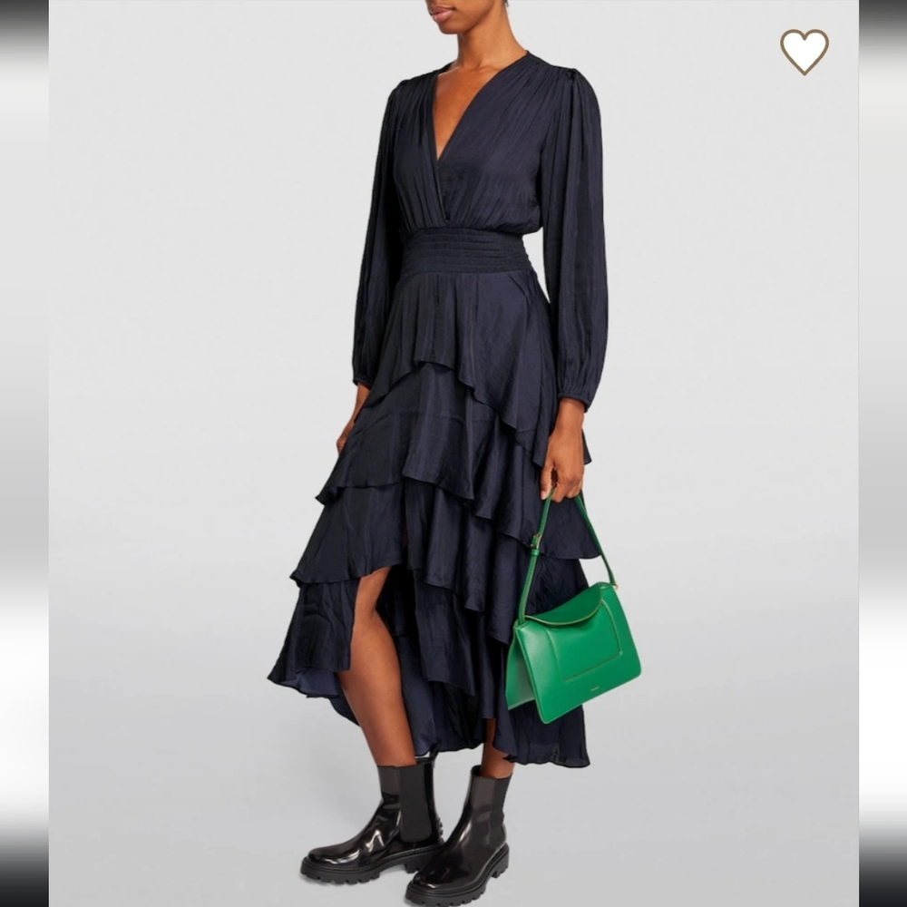 Maje Navy Ruffled Maxi Dress